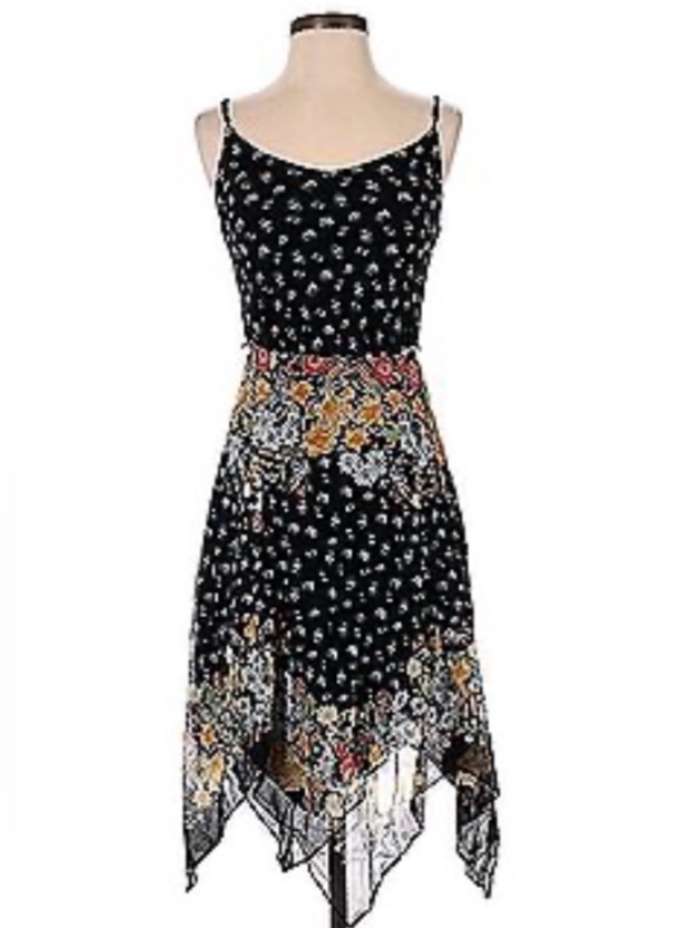 Guess Jeans Black Floral Sundress with Asymmetrical Hem XS